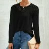 Best deal π Camisa Black Lace-Yoke Long-Sleeve Crewneck Top - π© Women β 1 Best deal π Camisa Black Lace-Yoke Long-Sleeve Crewneck Top - π© Women β -Women's Shirts Store zu100233415 main tm1633632509