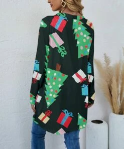 Outlet 🌟 Camisa Black & Green ❄ Christmas Tree Button-Front Longline Cardigan - 👩 Women 😉 -Women's Shirts Store zu100569106 alt 1 tm1634574687