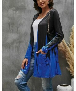 Hot Sale ⭐ Camisa Deep Blue & Black Dip-Dye Pocket Open Cardigan - 👩 Women 🔔 -Women's Shirts Store zu100765107 alt 2 tm1634927362