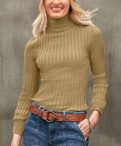 Best deal π Camisa Khaki Knit Turtleneck - π© Women π₯°