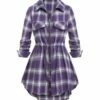 Best Pirce 🧨 Camisa Purple Plaid Drawstring-Waist Zip-Up Tunic - 👩 Women 😉 -Women's Shirts Store zu100957229 main tm1635527735
