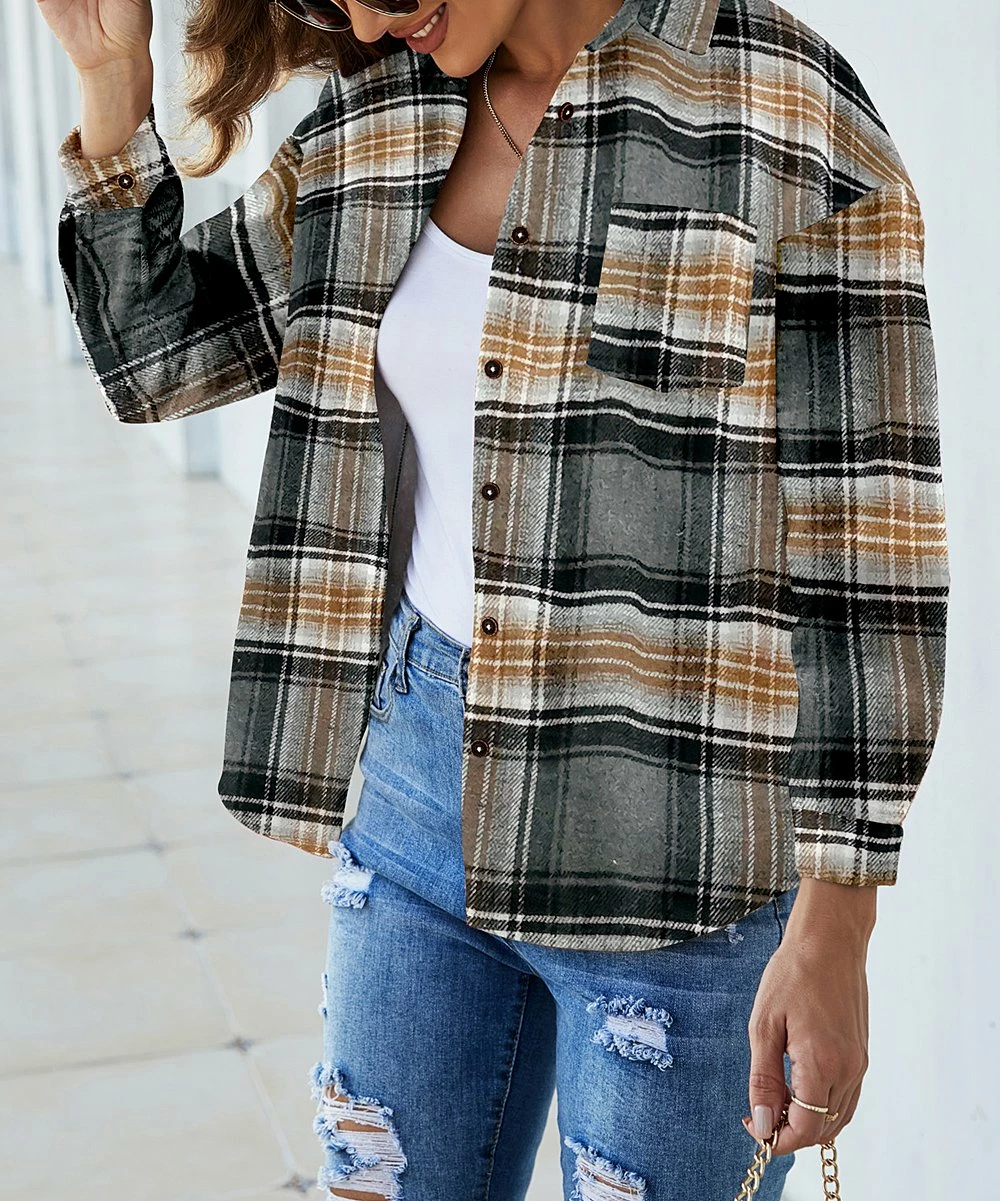 Coupon π Camisa Gray Plaid Fleece-Lined Shacket - π© Women π 6 Coupon π Camisa Gray Plaid Fleece-Lined Shacket - π© Women π - Image 4