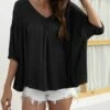 Cheap 🤩 Camisa Black V-Neck Three-Quarter Sleeve Swing Top - 👩 Women 👍 -Women's Shirts Store zu103289162 main tm1644586735