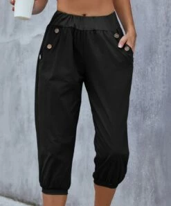 Outlet π₯° Camisa Black Button-Accent Elastic-Waist Capris - π© Women β 7 Outlet π₯° Camisa Black Button-Accent Elastic-Waist Capris - π© Women β -Women's Shirts Store zu104302634 alt 4 tm1647699252