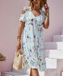 Wholesale ✨ Camisa White & Pink Floral Lace-Accent Cutout Midi Shift 👗 Dress - 👩 Women ✨ -Women's Shirts Store zu104302783 alt 2 tm1647699252