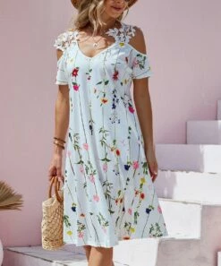 Wholesale ✨ Camisa White & Pink Floral Lace-Accent Cutout Midi Shift 👗 Dress - 👩 Women ✨ -Women's Shirts Store zu104302783 alt 3 tm1647699252