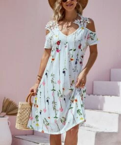 Wholesale ✨ Camisa White & Pink Floral Lace-Accent Cutout Midi Shift 👗 Dress - 👩 Women ✨ -Women's Shirts Store zu104302783 alt 4 tm1647699252