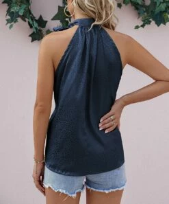 Best Sale 👍 Camisa Navy Leopard Halterneck Top - 👩 Women 🧨 -Women's Shirts Store zu104725514 alt 1 tm1649078451