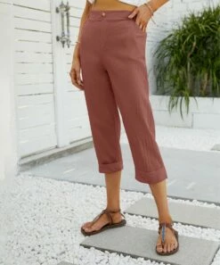 Cheapest ❤️ Camisa Wine Elastic-Waist Pocket Capri Pants - 👩 Women ✨