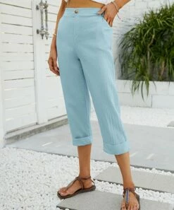 Buy 👏 Camisa Blue Elastic-Waist Pocket Capri Pants - 👩 Women 🤩