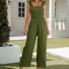 New ⭐ Camisa Army Green Smocked Flutter-Sleeve Jumpsuit - 👩 Women 🎉 -Women's Shirts Store zu105556733 main tm1651777523