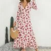 Best deal 😍 Camisa White & Red Floral V-Neck Maxi 👗 Dress - 👩 Women 🧨 -Women's Shirts Store zu105725686 main tm1652199977