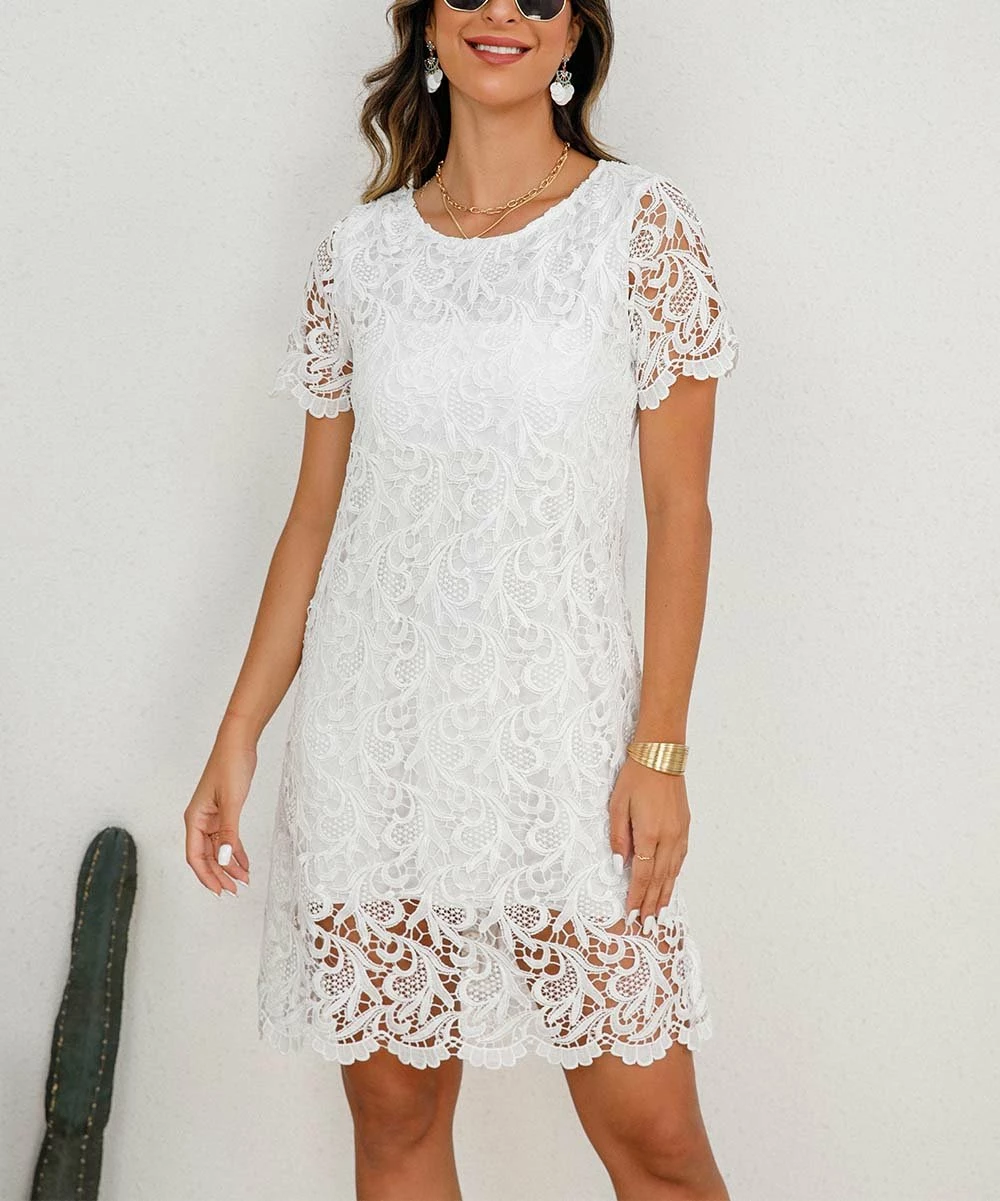 Top 10 π Camisa White Lace-Overlay Sheath π Dress - π© Women π₯° 5 Top 10 π Camisa White Lace-Overlay Sheath π Dress - π© Women π₯° - Image 3