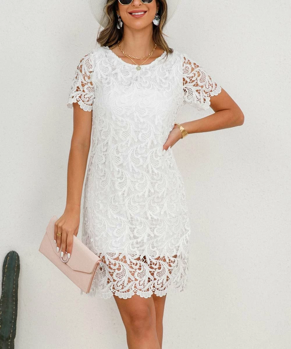 Top 10 π Camisa White Lace-Overlay Sheath π Dress - π© Women π₯° 3 Top 10 π Camisa White Lace-Overlay Sheath π Dress - π© Women π₯°
