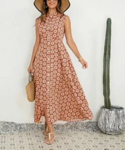 Cheap 🎁 Camisa Orange Geometric Button-Up Sleeveless 👗 Dress - 👩 Women ⌛ -Women's Shirts Store zu105848379 alt 1 tm1652468117