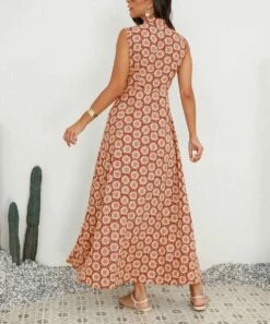 Cheap 🎁 Camisa Orange Geometric Button-Up Sleeveless 👗 Dress - 👩 Women ⌛ -Women's Shirts Store zu105848379 alt 2 tm1652468117