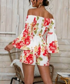 Budget 💯 Camisa Red Floral Off-Shoulder Romper - 👩 Women 😍 -Women's Shirts Store zu106472818 alt 1 tm1654708789