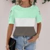Best deal 🔥 Camisa Green Color Block Lace-Sleeve Top - 👩 Women 😀 -Women's Shirts Store zu106577375 main tm1655210671