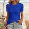 Cheapest 😀 Camisa Blue Lace-Accent Cap-Sleeve Top - 👩 Women 👍