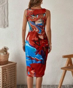 Wholesale 💯 Camisa Red & Blue Abstract Bodycon Sleeveless 👗 Dress - 👩 Women 😀 -Women's Shirts Store zu106691738 alt 3 tm1655322886