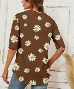 Deals 💯 Camisa Coffee Floral Half-Sleeve Tulip-Hem Top - 👩 Women 😍 -Women's Shirts Store zu107383299 alt 2 tm1657821116