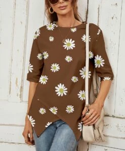 Deals π― Camisa Coffee Floral Half-Sleeve Tulip-Hem Top - π© Women π