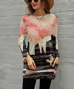 Cheap β Camisa Pink & Black Western Sunset Pocket Boatneck Tunic - π© Women π