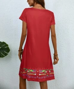 Best deal 👍 Camisa Wine Floral-Trim Short-Sleeve Shift 👗 Dress - 👩 Women 😀 -Women's Shirts Store zu107682008 alt 2 tm1658839161