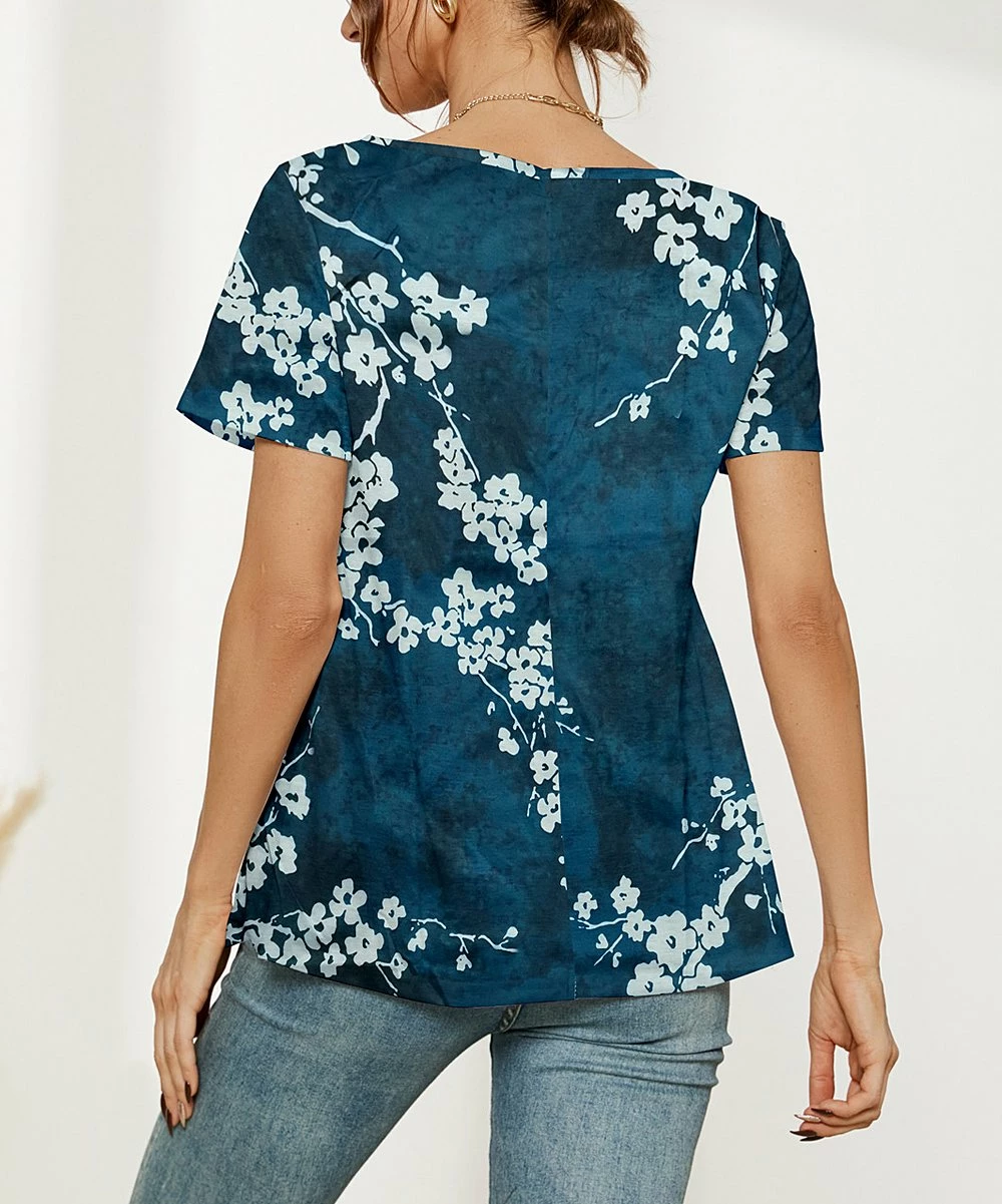 Promo π Camisa Navy Floral Button-Accent Slit-Side Boatneck Top - π© Women π₯° 5 Promo π Camisa Navy Floral Button-Accent Slit-Side Boatneck Top - π© Women π₯° - Image 3