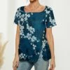 Promo 🎉 Camisa Navy Floral Button-Accent Slit-Side Boatneck Top - 👩 Women 🥰 -Women's Shirts Store zu107692343 main tm1658838554