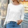 Best Sale 👍 Camisa White Lace-Overlay Boatneck Long-Sleeve Top - 👩 Women 🧨 -Women's Shirts Store zu107999535 main tm1659704377