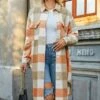Cheapest 😉 Camisa Orange & White Check Pocket Button-Up 🧥 Coat - 👩 Women 👏 -Women's Shirts Store zu108006060 main tm1659704377