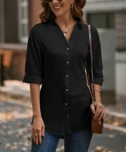 Top 10 π Camisa Black Curved-Hem Button-Up - π© Women π 9 Top 10 π Camisa Black Curved-Hem Button-Up - π© Women π -Women's Shirts Store zu108204519 alt 3 tm1660328932