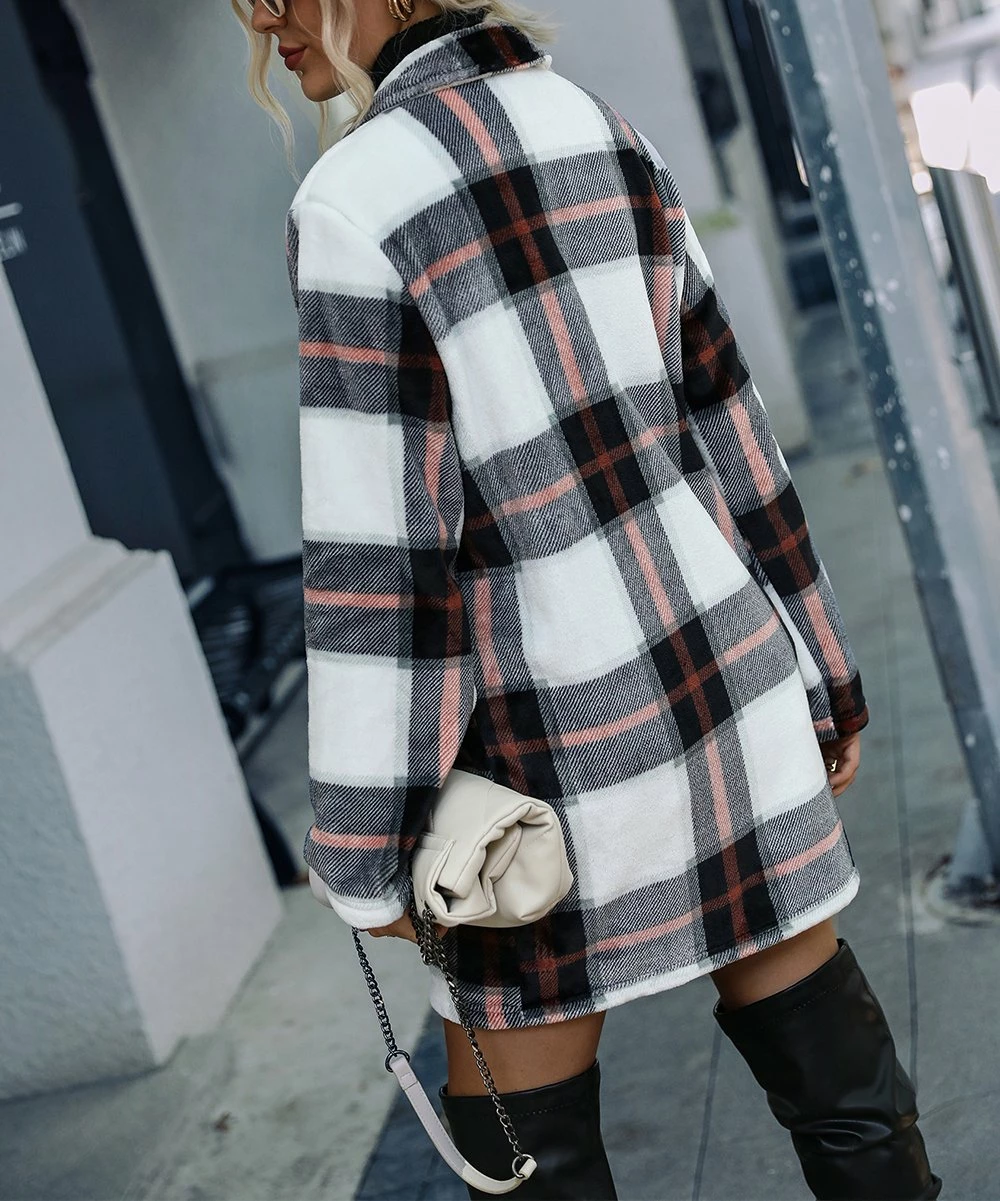 Cheap π― Camisa Black & White Plaid Lapel-Collar Button-Up Overcoat - π© Women β 5 Cheap π― Camisa Black & White Plaid Lapel-Collar Button-Up Overcoat - π© Women β - Image 3