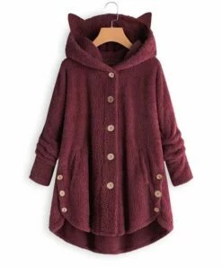 Budget π Camisa Wine Cat-Ear Hooded Teddy Jacket - π© Women β€οΈ