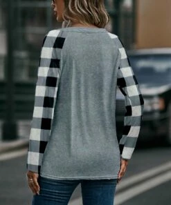Hot Sale 💯 Camisa Gray & White Plaid Heart Long-Sleeve V-Neck Top - 👩 Women ⭐ -Women's Shirts Store zu108651661 alt 1 tm1661972282