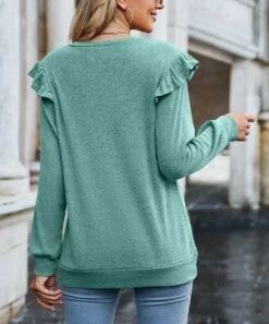 Buy π₯° Camisa Green Ruffle-Accent Long-Sleeve V-Neck Top - π© Women π 6 Buy π₯° Camisa Green Ruffle-Accent Long-Sleeve V-Neck Top - π© Women π -Women's Shirts Store zu108656003 alt 1 tm1661972209