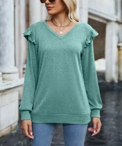 Buy π₯° Camisa Green Ruffle-Accent Long-Sleeve V-Neck Top - π© Women π 7 Buy π₯° Camisa Green Ruffle-Accent Long-Sleeve V-Neck Top - π© Women π -Women's Shirts Store zu108656003 alt 2 tm1661972209
