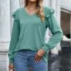 Buy π₯° Camisa Green Ruffle-Accent Long-Sleeve V-Neck Top - π© Women π 1 Buy π₯° Camisa Green Ruffle-Accent Long-Sleeve V-Neck Top - π© Women π -Women's Shirts Store zu108656003 main tm1661972209