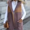 Outlet 🧨 Camisa Khaki & Purple Color Block Fleece Hooded Vest - 👩 Women 😉 -Women's Shirts Store zu108846580 main tm1662568920