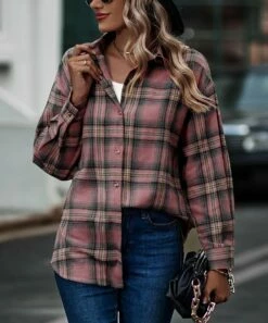 Best reviews of π Camisa Pink Plaid Oversize Button-Up - π© Women β