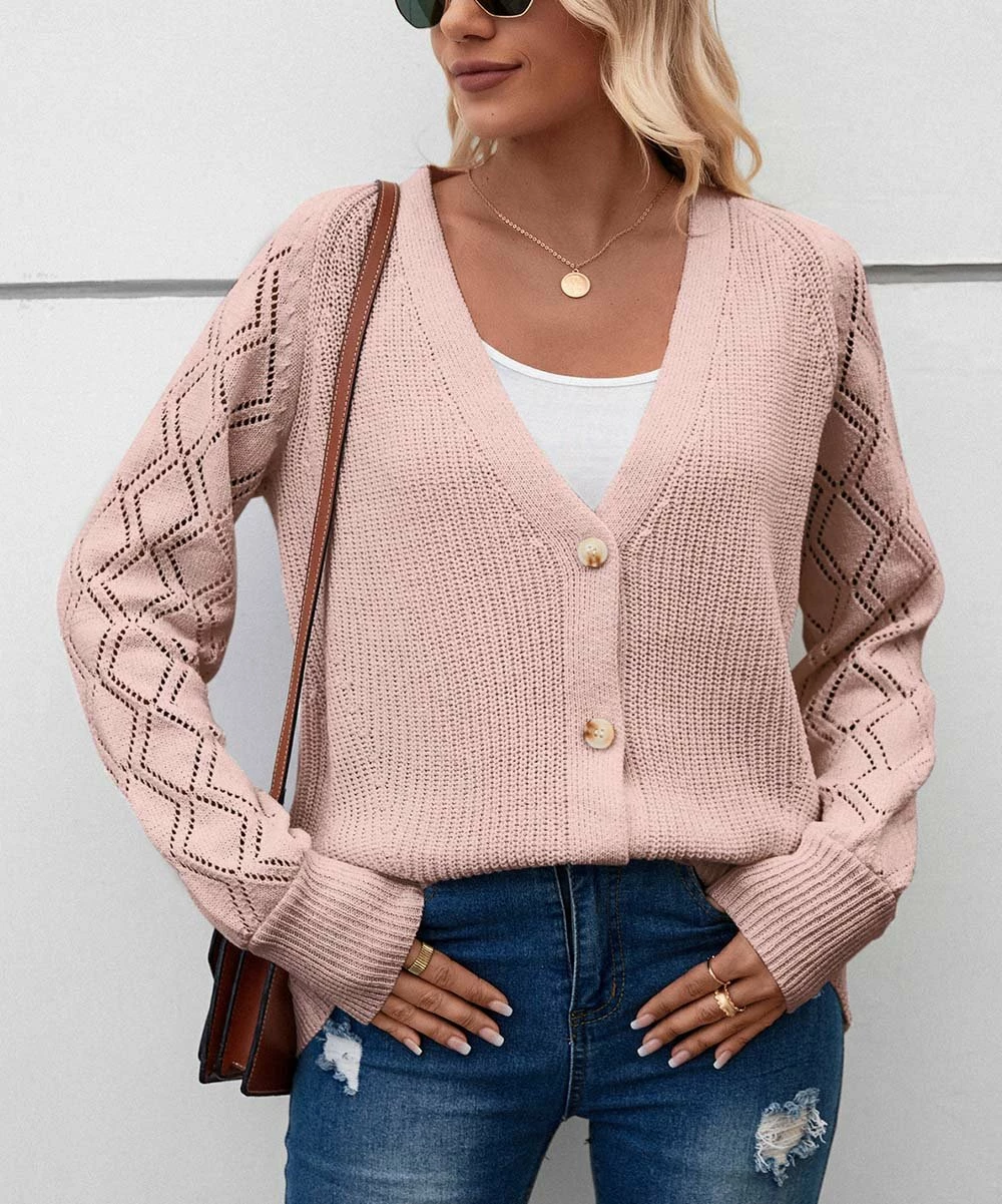 Buy π₯ Camisa Pink Diamond-Knit Button-Up V-Neck Cardigan - π© Women β¨ 5 Buy π₯ Camisa Pink Diamond-Knit Button-Up V-Neck Cardigan - π© Women β¨ - Image 3