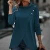 Top 10 🎁 Camisa Navy Button-Trim Cowl Neck Tulip-Hem Top - 👩 Women ✔️ -Women's Shirts Store zu109367674 main tm1664392809