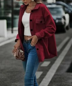 Women's Shirts Store 31 Best deal π Camisa Wine Pocket Shacket - π© Women β¨