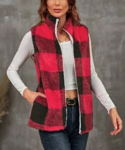 Best deal βοΈ Camisa Red Plaid Zip Vest - π© Women β