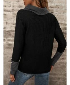 Outlet 😀 Camisa Black Button-Accent Long-Sleeve Cowl-Neck Top - 👩 Women 💯 -Women's Shirts Store zu110000048 alt 1 tm1666876085