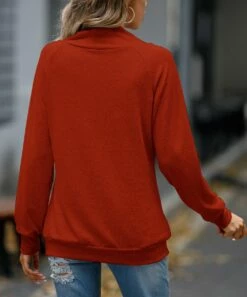Coupon ✨ Camisa Red Knit Long-Sleeve V-Neck Top - 👩 Women 🔔 -Women's Shirts Store zu111219505 alt 2 tm1669902417