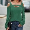 Brand new 👏 Camisa Green Knit Cutout-Shoulder Oversize Long-Sleeve Top - 👩 Women ✔️ -Women's Shirts Store zu111219553 main tm1669902417