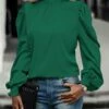 Hot Sale 🛒 Camisa Green Back Bow Puff-Sleeve Top - 👩 Women ✨ -Women's Shirts Store zu111360400 main tm1670613191