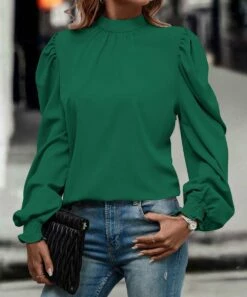 Hot Sale π Camisa Green Back Bow Puff-Sleeve Top - π© Women β¨